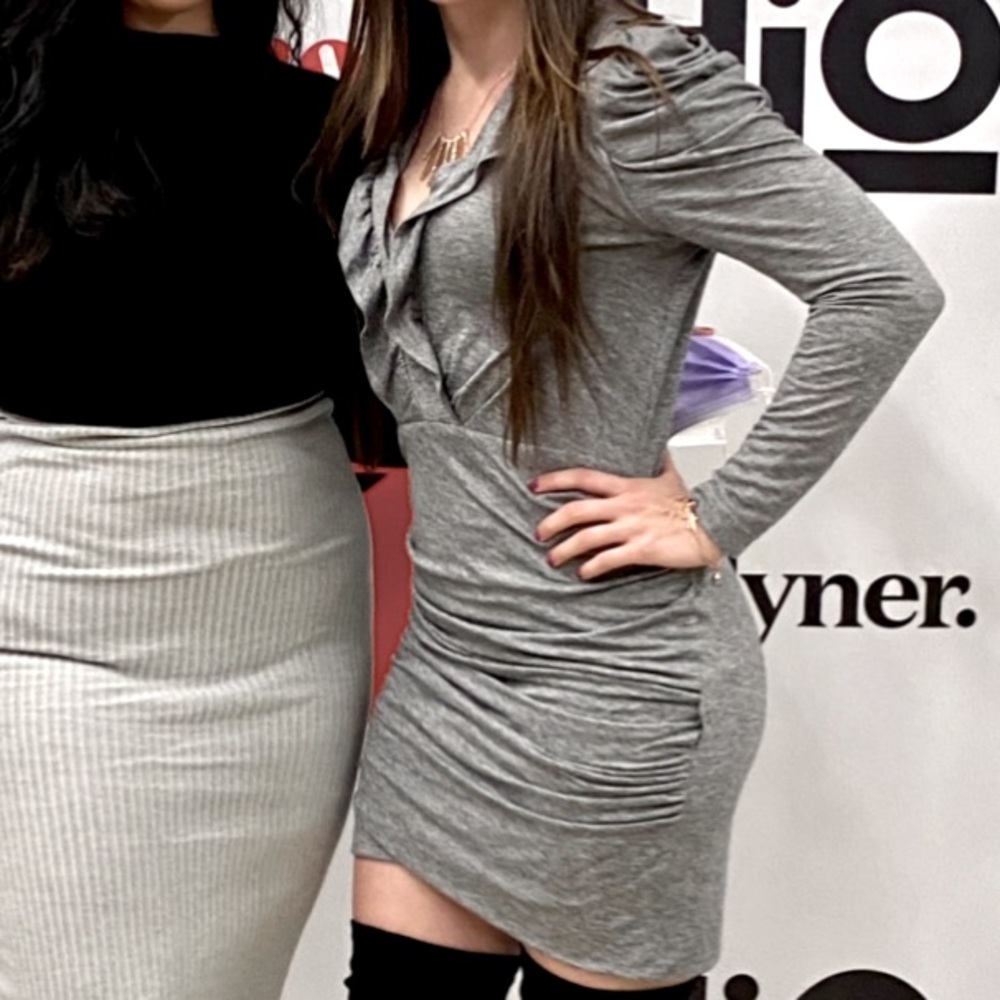 IRO gray grey form fitting deep plunge mini dress